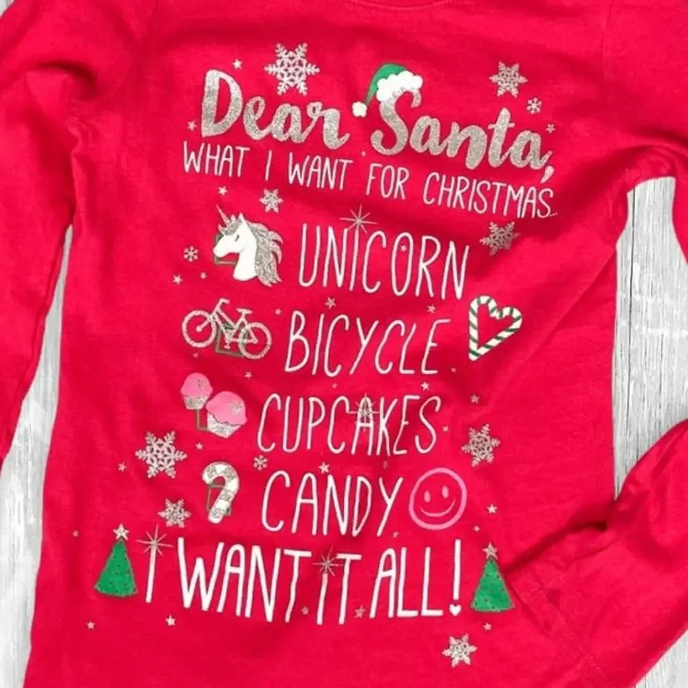 The Children’s Place Vintage “Dear Santa” Glitter Tee 7/8 – Holiday Y2K